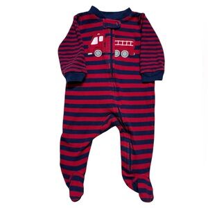 Carter's |  Red and Blue Striped Fire Truck Footed Baby Pajama | 0-3M